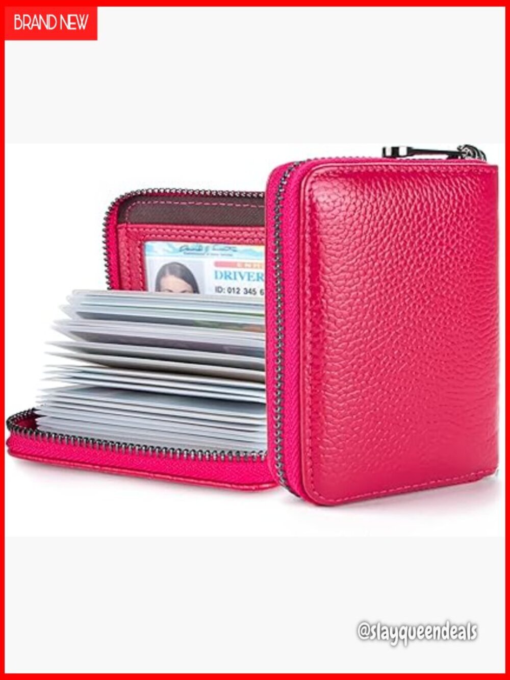 Genuine Leather RFID Blocking Card Holder with Zipper 20 Slots Slim Wallet